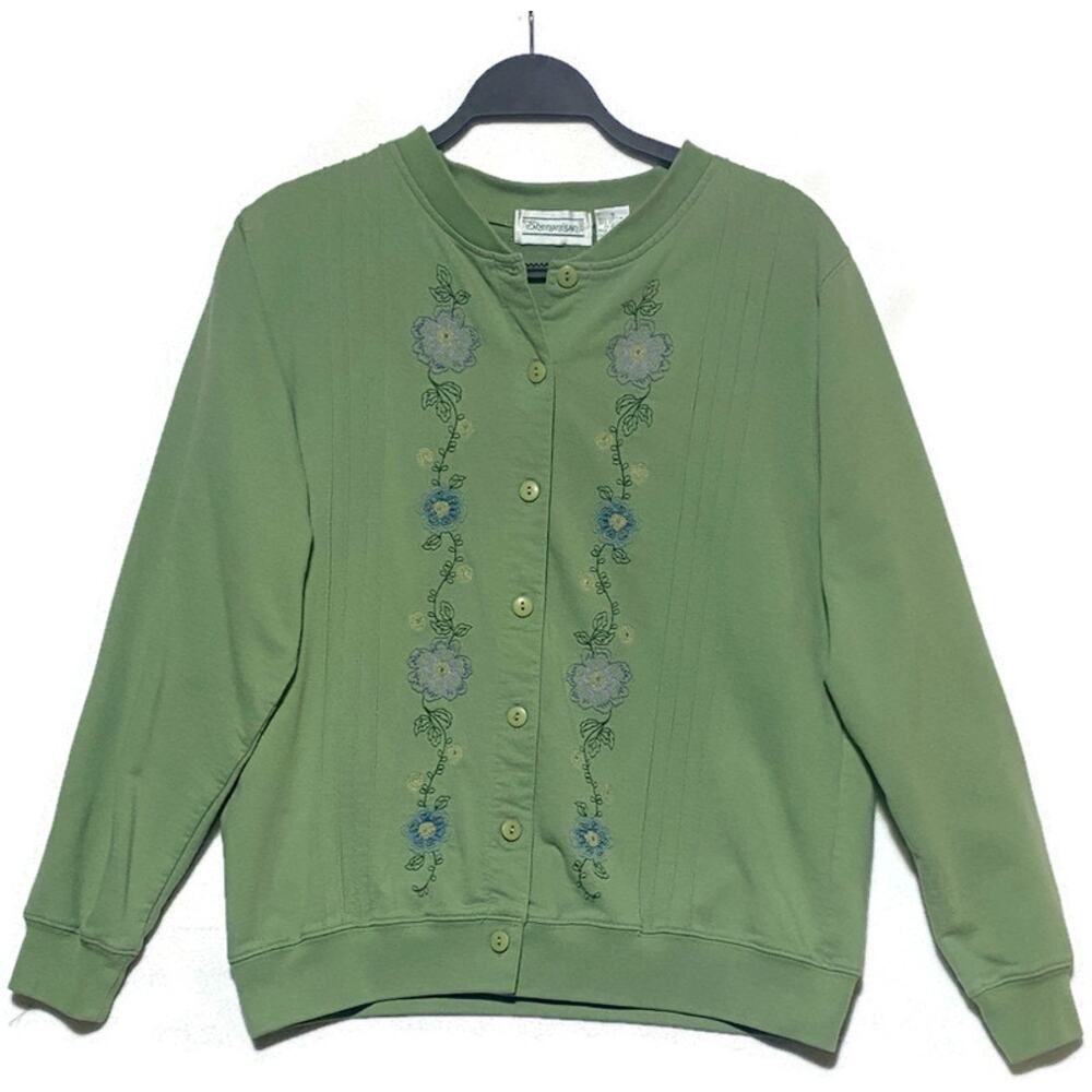 Shenanigans Sweater Women's Size 8 Light Green w/Embroidered Flowers Button Up